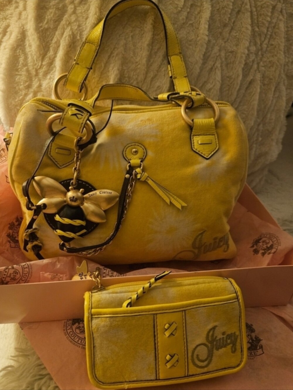 2 Pc. Rare Juicy Couture Y2k Bumblebee Yellow Lemonade Satchel & Matching Wallet